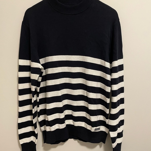 Men's Navy Breton Stripe Crew Neck Jumper - Picture 3 of 5